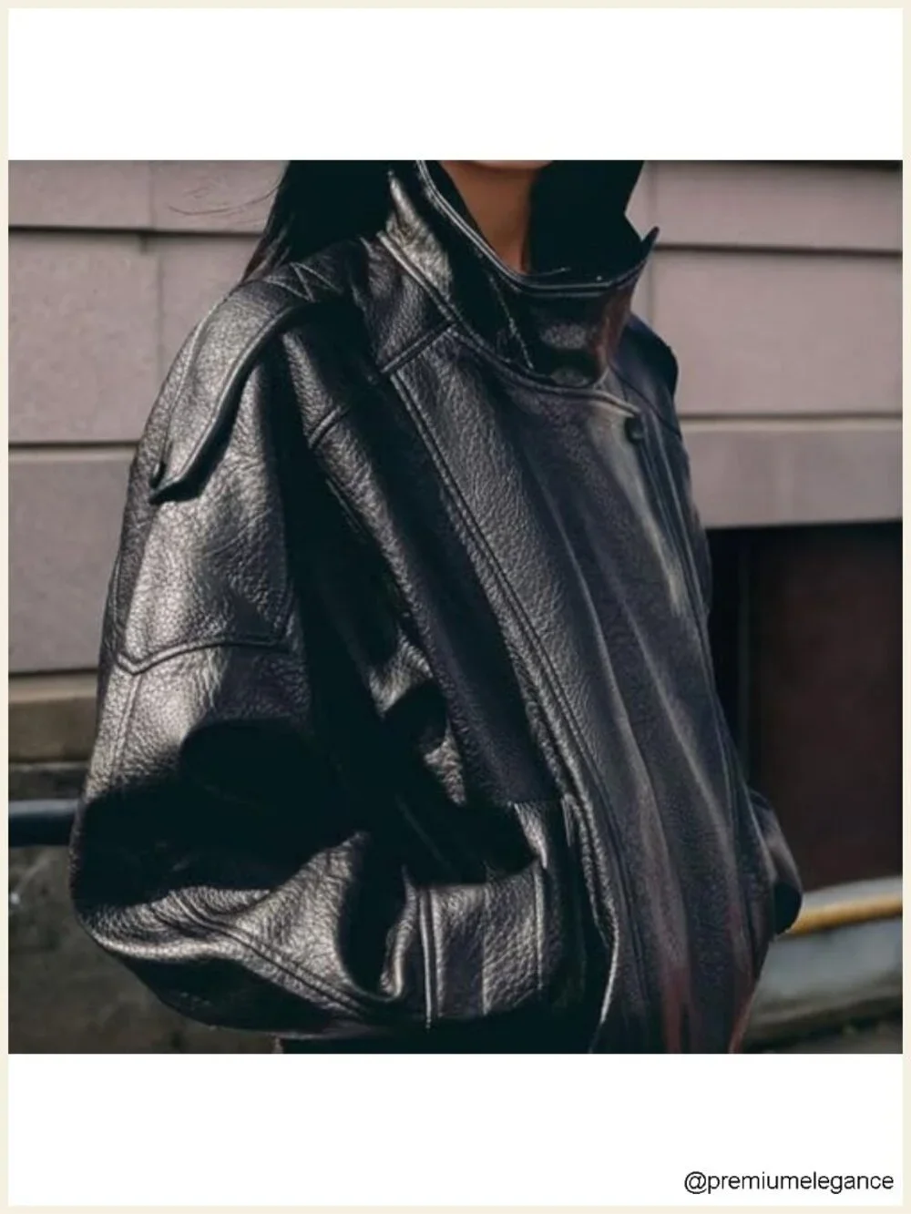 Oversized Faux Leather Jacket High Collar Long Sleeve Zip Up Motorcycle Coat
